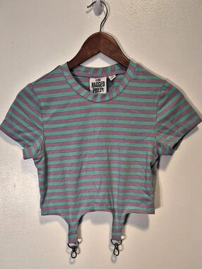 The Ragged Priest Striped Strappy Tee in Blue & Purple Size Small Like New